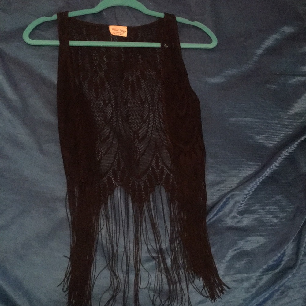 Black lace fringe vest